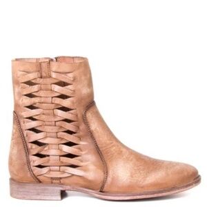 NEW BASKE "Cactus" Leather Woven Lattice Pattern Ankle Boots 40 US8.5-9